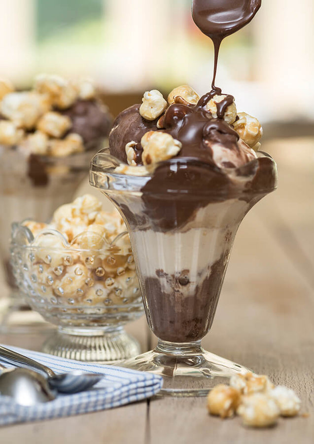 Popcorn ice cream sundae