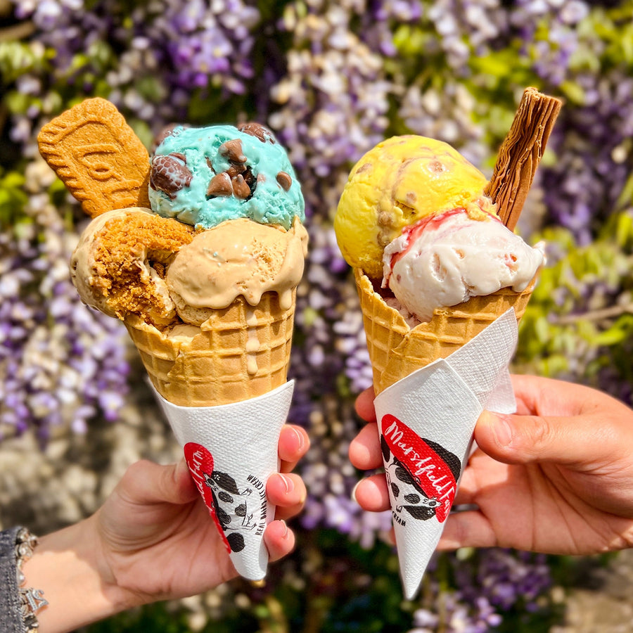 Ice cream cones in summer